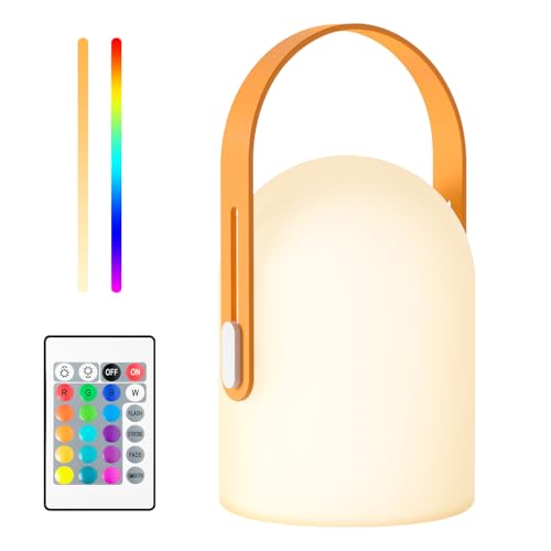 gabless LED Akku Tischlampe,kabellose Tischlampe mit Fernbedienung, Outdoor LED Lampe wiederaufladbar, Tischleuchte dimmbar mit 16 Farben, IP44 wasserdicht mit Batterie 1800mAh für innen (Orange) von gabless