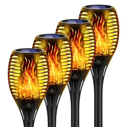 gabless Solar Gartenfackeln 4er, Solarlampen für Außen Solar Flammenlicht 33LED, Solarleuchten Garten außen mit Flammeneffekt, IP65 wasserdicht Solar Gartenfackeln Lampen für Terrasse, Balkon von gabless