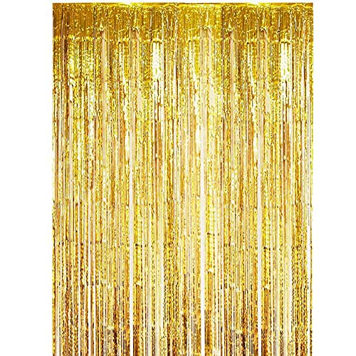 Fransenvorhänge aus Metallic-Lametta-Folie, für Partys, Luftschlangen, Partys, Fransen, Dekoration, Fotokabinen-Hintergründe, Partyzubehör (Gold), 2 Stück von gadenfer