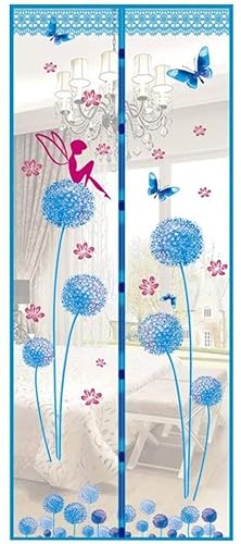 Magnetischer Fliegengitter-Türvorhang, Insektenschutz, hohe Dichte, automatisch, ca. 90 x 210 cm, einfache Installation, Löwenzahn-Blau von gadenfer