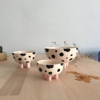 Polka Dot Niedliche Kuh Keramikschüssel 3Er-Set, Moderne Küche Dekor, Pink Footed Keramik Topf, Housewarming Geschenk, Geschenk Für Mutter von gaguatelier