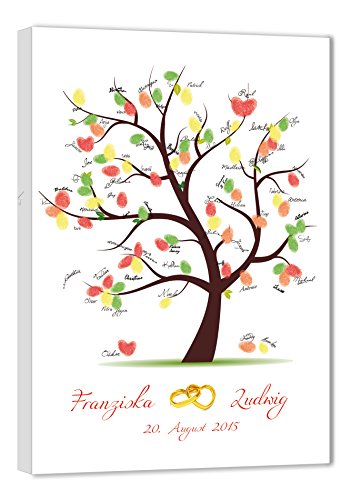 galleryy.net Fingerabdruck Leinwand 60x40 mit NAMEN & DATUM - INKL Zubehör-Set (Stempelkissen+Stift+Anleitung+Hochzeitsbuch+...) - Hochzeitsbaum mit Ringen - Wedding Tree Leinwand von galleryy.net