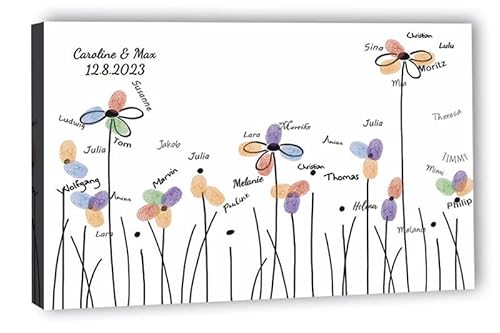 galleryy.net Fingerabdruck-Leinwand Hochzeit Leinwand 40x30 cm - Individuell mit Namen & Datum - INKL. Zubehör-Set mit Stempelkissen, Stift und Hochzeitsbuch - Motiv - Blumenwiese von galleryy.net