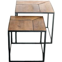 Couchtisch Set/2 Quadratisch, Holz Mit Schwarzem Metallgestell, Handgefertigt von gallundzick