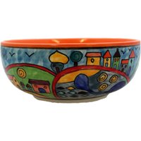 Salatschüssel Bunt Dorfbemalung Keramik Hanbemalt von gallundzick