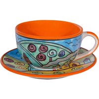 Tasse Mit Unterteller Set/2, Keramik, Spülmaschinenfest, Landschaftsbemalung von gallundzick