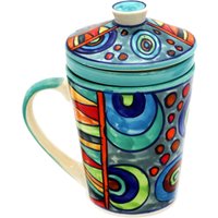 Teetasse Mit Sieb Und Deckel, Handbemalt Aus Keramik Teetasse Mit Sieb Und Deckel, Handbemalt Aus Keramik von gallundzick