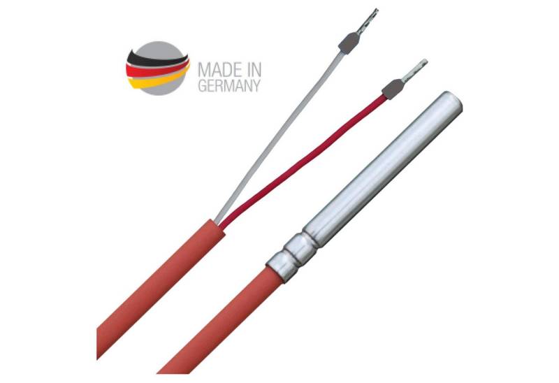 ganz24 Thermodetektor Temperaturfühler mit Silikon-Leitung bis 250°C, feuchtedicht rolliert, Edelstahlhülse doppelt rolliert von ganz24