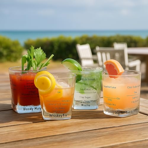 Garden Mile® 4 x Cocktailgläser & Rezeptbuch Cocktail-Set Party Trinken Alkohol Geschenkset Gläser Gin Wodka Whisky Rum Geschenkset von garden mile