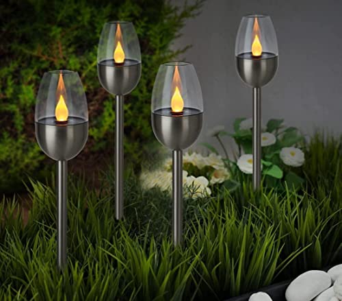 Garden Mile 4 x Flammeneffekt Solar Fackel Lichter mit LED Flammeneffekt Wasserdicht Gartenstecker für Outdoor Hof Weg Auffahrt Veranda Terrasse Landschaft Rasen Sicherheitsbeleuchtung Dekor von garden mile