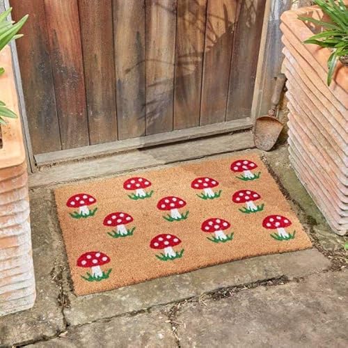 Garden Mile 75x45 cm große Kokos Türmatten rutschfeste PVC-Rückseite Wetterfest für Innen und Außen | Premium Schwerbelastbare Umweltfreundliche Kokos-Fußmatte (Pilze) von garden mile