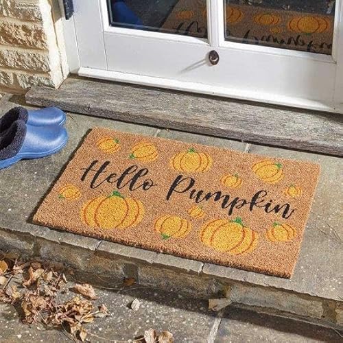 Garden Mile Fußmatte – 60 cm x 40 cm, rutschfeste Kokosfaser, für drinnen und draußen, Eingangsmatten für Heimdekoration (Hello Pumpkin) von garden mile