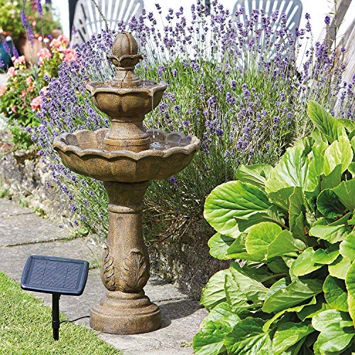 Garden Mile Kingsbury Wasserbrunnen mit 3 Ebenen, solarbetrieben, freistehend, Stein-Vogeltränke, Wasserspiel, Gartendekoration, dekoratives Mittelstück für Teich, Terrasse und Rasen von garden mile