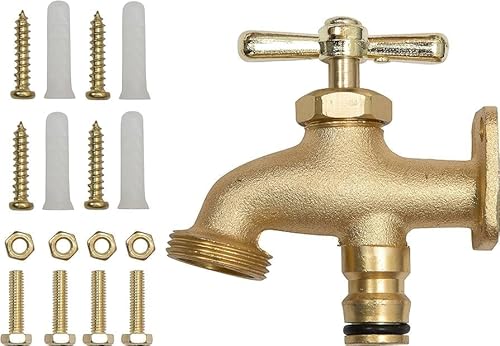 Garden Mile Robuster, überall einsetzbarer Außenwasserhahn aus Messing mit Adapter, ¾-Zoll-BSP-Messinggewinde, einfach zu installierender Gartenwasserhahn für Holzpfosten oder Wände, ideal für den von garden mile