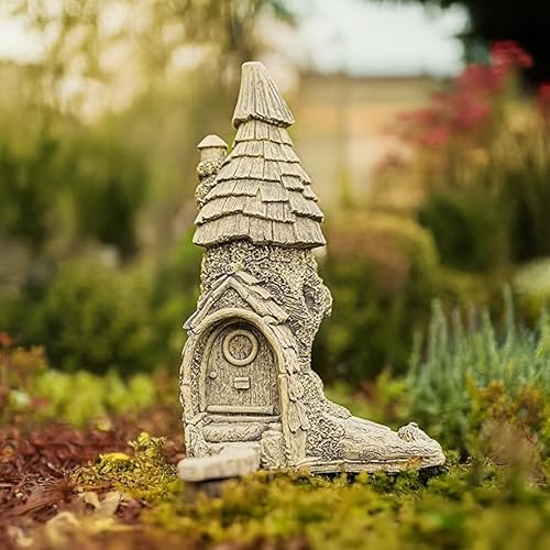 Garden Mile Stein-Effekt Feenhaus Harz Outdoor Statuen Ornamente – Wetterfeste Outdoor Fee Garten Ornamente Skulptur für Terrasse, Hof, Rasen, Grabschmuck, Gartendekoration Outdoor-Dekorationen von garden mile