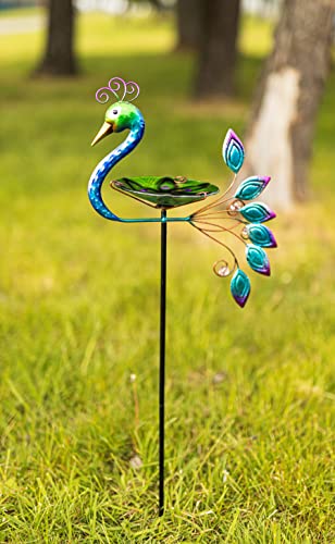 Garden Mile Vogeltränke aus Glas mit Pfau | Bunte handbemalte exotische bunte Pfau Vogel Glasschale einfach zu montieren Garten Tafelaufsatz Dekoration von garden mile