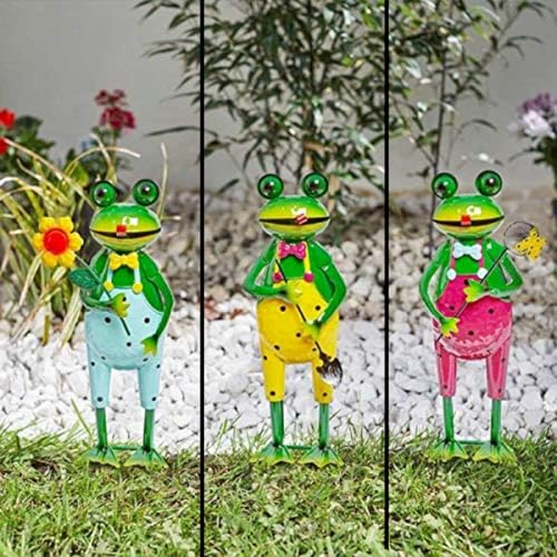 Garden Mile Zufällige Farbe Metall Gartenornamente Outdoor Tiere Frosch Pfahl Wetterfest Handbemalt Gartenskulpturen & Statuen Außendekoration Ideal für Blumenbeete Terrasse Rasen Große Froschfigur von garden mile