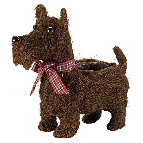 garden mile® Blumentopf mit Scottie-Hund-Motiv, Rattan, rustikaler Pflanztopf, Gartendekoration, Terrasse, Zuhause, Kräuterblume, dekorativer Hund, Innen- und Außenbereich, Blumentopf, Tier-Übertopf von garden mile