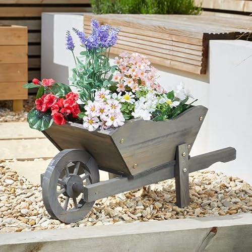 Garden Mile Großer schiefergrauer Wald Schubkarre Pflanzgefäß Garten Ornament Outdoor Dekoration Pflanzen Terrasse Dekor Ornament geeignet für Pflanzen & Blumen Woodland XL Schubkarre Pflanzgefäß von garden mile