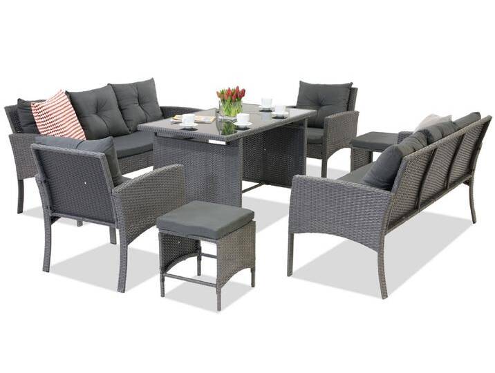 Technorattan-Gartenmöbel mit Hockern Bari Apetito 8 Garden Point anthrazit von gardenway