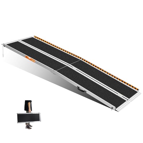 gardhom Rollstuhlrampe Klappbar, 244 cm, 362 kg Tragfähigkeit, Schwarz, Aluminium, Extrabreit 72 cm, Schwellenrampe für Heimtreppen & Türschwellen von gardhom