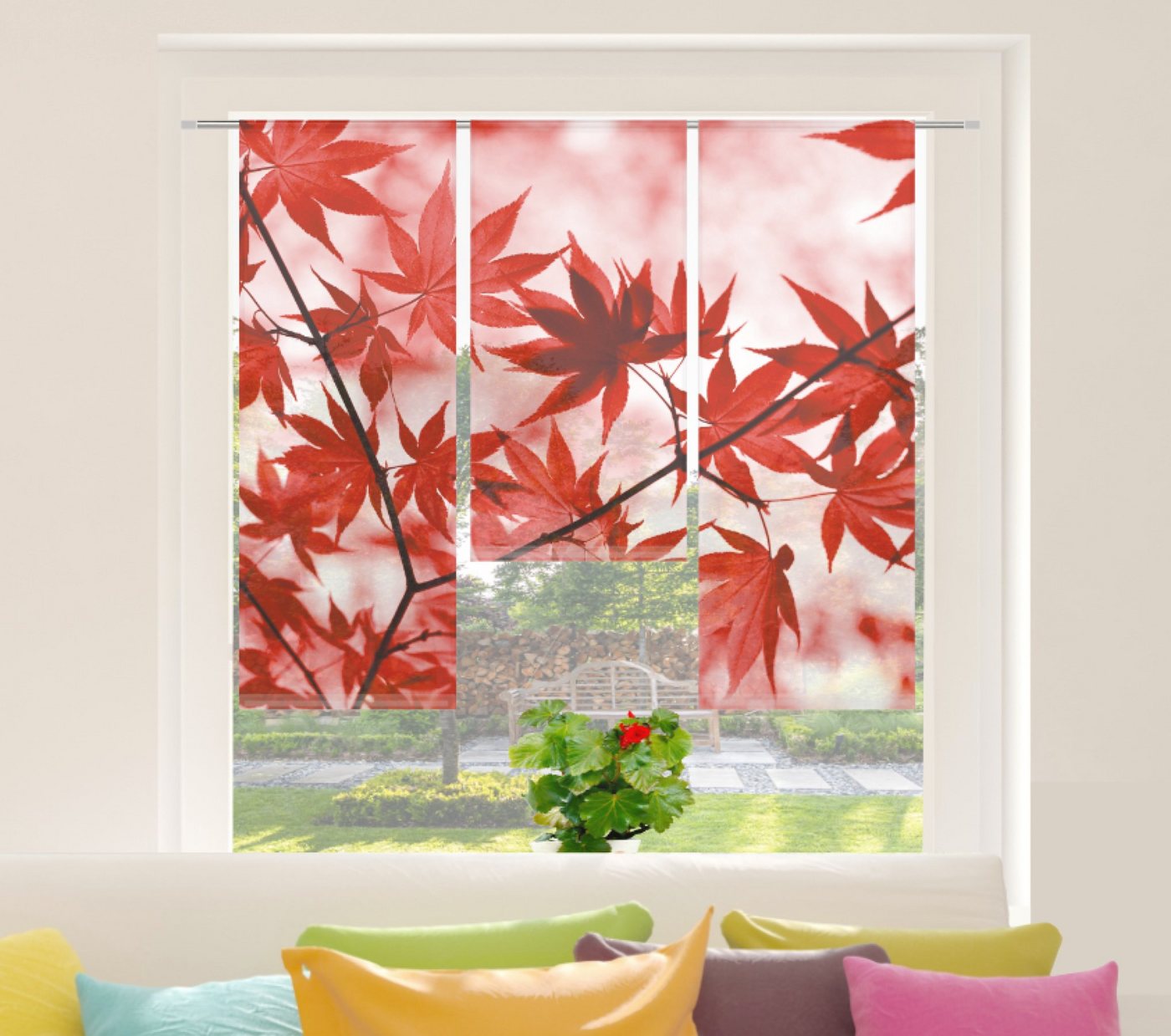 gardinen-for-life Scheibengardine Roter Herbst Scheibengardine 3-tlg. Set - 80/60x30cm (hxb) - B-line von gardinen-for-life