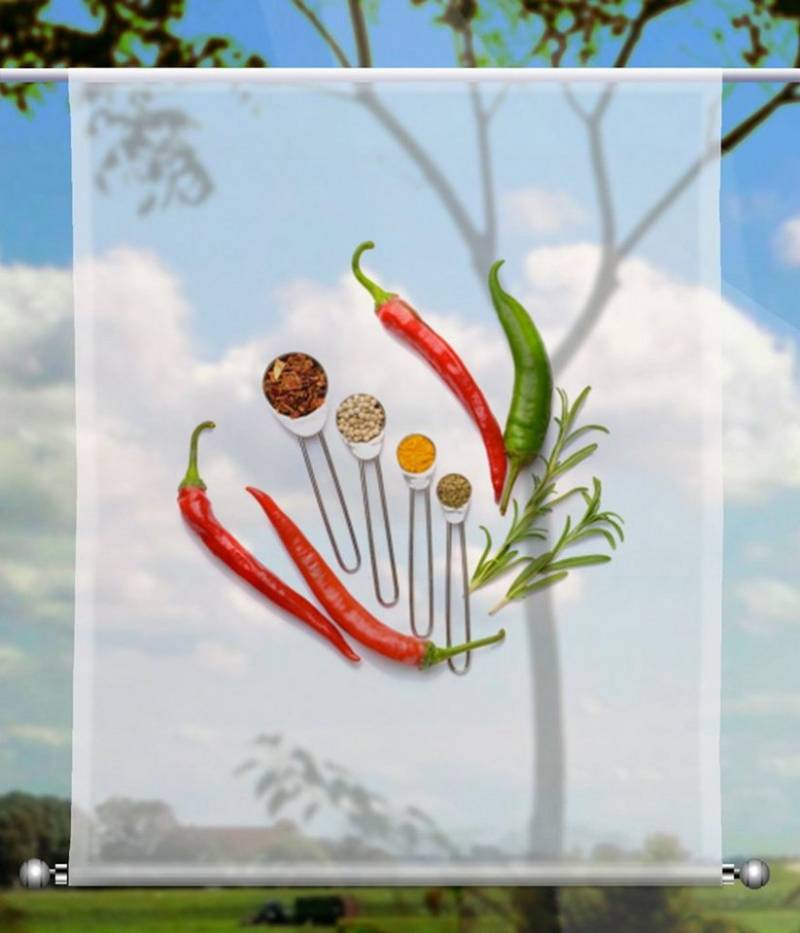 gardinen-for-life Scheibengardine Scheibenhänger Küchenfreuden Chili 2 - rechteckig mit Beschwerung von gardinen-for-life