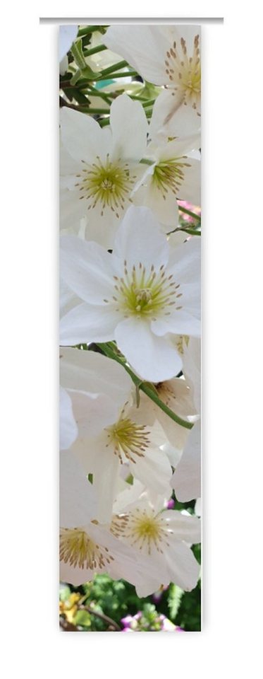 Schiebegardine Weiße Blüten, Flächenvorhang mit tollem Motiv, gardinen-for-life, Digitaldruck, Sublimationsdruck - sehr haltbar !, waschbar von gardinen-for-life
