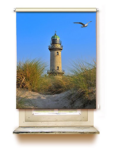gardinen-for-life Rollo Leuchtturm Möwe - Klemmfix Rollo Sichtschutz mit Tollem Druck-Motiv, Versch. Größen (60 cm x 125 cm) von gardinen-for-life