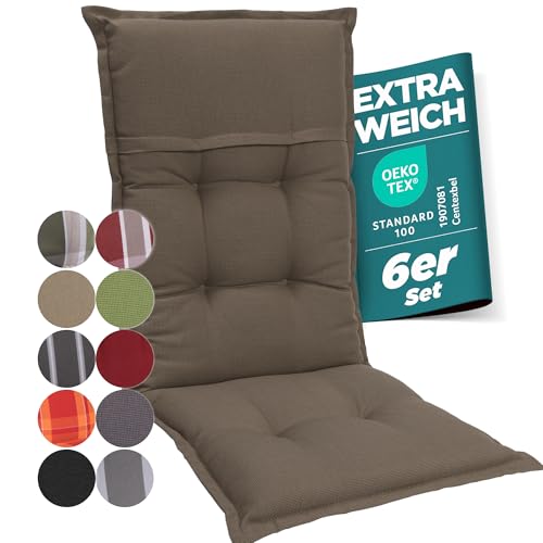 gardisun Gartenstuhlauflagen Hochlehner I Extra Dicke Sitzauflagen I Made in Europe I Ideale Polsterauflagen für Hochlehner Gartenstuhl I Auflagen mit hoher Lichtechtheit I 6er Set I Taupe von gardisun