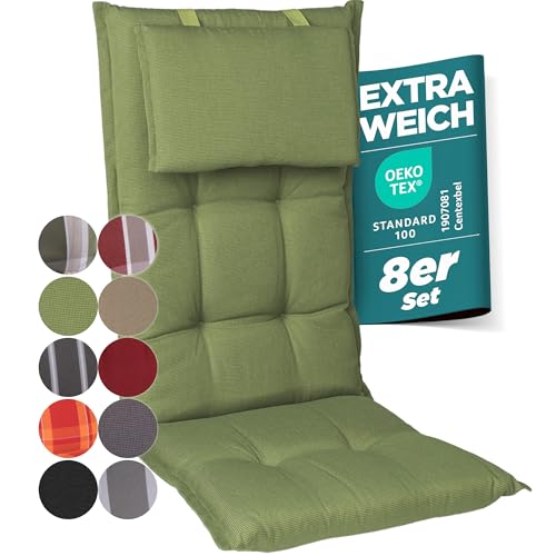 gardisun Gartenstuhlauflagen Hochlehner mit Kopfteil I Extra Dicke Sitzauflagen I Made in Europe I Ideale Polsterauflagen für Hochlehner I Auflagen mit extra hoher Lichtechtheit I 8er Set I Grün gardisun Gartenstuhlauflagen Hochlehner mit Kopfteil I Extra Dicke Sitzauflagen I Made in Europe I Ideale Polsterauflagen für Hochlehner I Auflagen mit extra hoher Lichtechtheit I 8er Set I Grün von gardisun