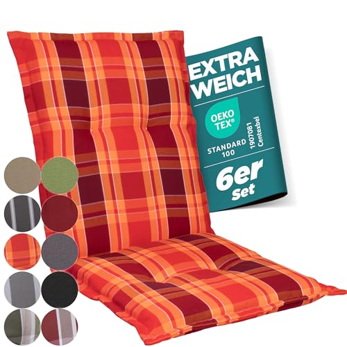gardisun Gartenstuhlauflagen Niedriglehner I Extra Dicke Sitzauflagen I Made in EU I Ideale Stuhlauflagen für Niederlehner Gartenstuhl I Auflagen mit extra hoher Lichtechtheit I 6er Set I Rot kariert von gardisun