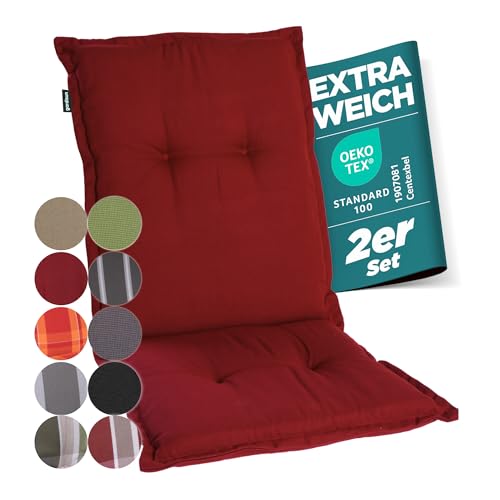 gardisun Gartenstuhlauflagen Niedriglehner I Extra Dicke Sitzauflagen I Made in Europe I Ideale Stuhlauflagen für Niederlehner Gartenstuhl I Auflagen mit extra hoher Lichtechtheit I 2er Set I Rot von gardisun