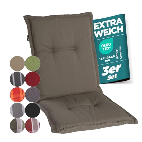 gardisun Gartenstuhlauflagen Niedriglehner I Extra Dicke Sitzauflagen I Made in Europe I Ideale Stuhlauflagen für Niederlehner Gartenstuhl I Auflagen mit extra hoher Lichtechtheit I 3er Set I Taupe von gardisun