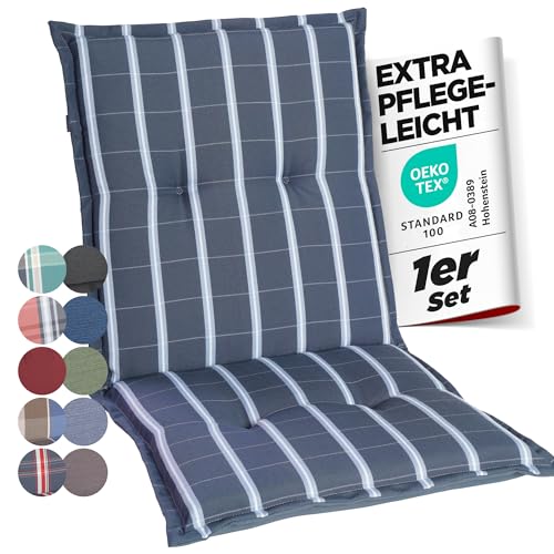 gardisun Gartenstuhlauflagen Niedriglehner I Extra Dicke Sitzauflagen I Made in Europe I Stuhlauflagen für Niederlehner Gartenstuhl I Auflagen mit extra hohem Komfort I 1er Set I Grau-Kariert von gardisun