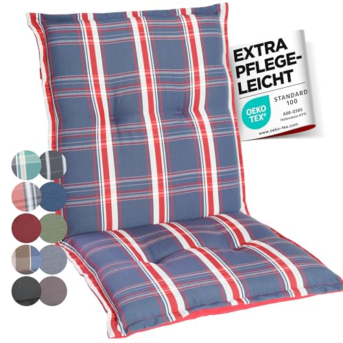 gardisun Gartenstuhlauflagen Niedriglehner I Extra Dicke Sitzauflagen I Made in Europe I Stuhlauflagen für Niederlehner Gartenstuhl I Auflagen mit extra hohem Komfort I 1er Set I Blau-Rot-Kariert von gardisun