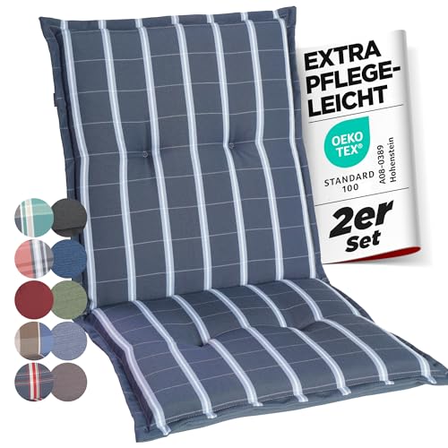 gardisun Gartenstuhlauflagen Niedriglehner I Extra Dicke Sitzauflagen I Made in Europe I Stuhlauflagen für Niederlehner Gartenstuhl I Auflagen mit extra hohem Komfort I 2er Set I Grau-Kariert von gardisun