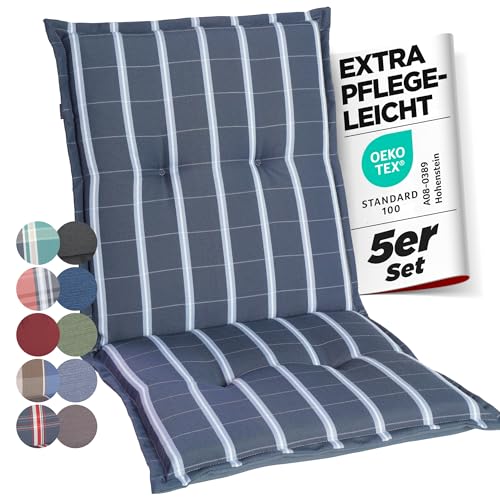 gardisun Gartenstuhlauflagen Niedriglehner I Extra Dicke Sitzauflagen I Made in Europe I Stuhlauflagen für Niederlehner Gartenstuhl I Auflagen mit extra hohem Komfort I 5er Set I Grau-Kariert von gardisun