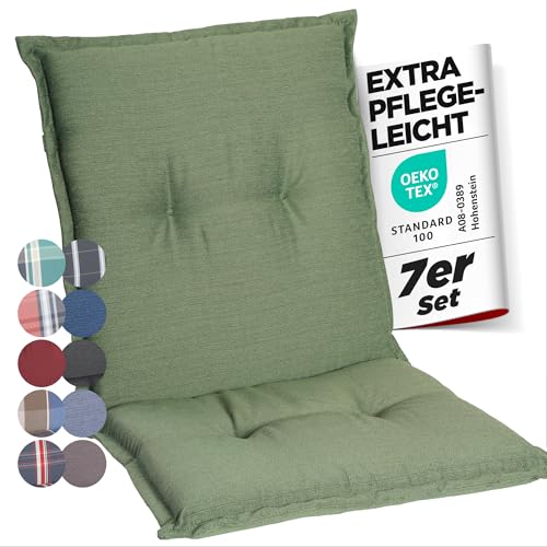 gardisun Gartenstuhlauflagen Niedriglehner I Extra Dicke Sitzauflagen I Made in Europe I Stuhlauflagen für Niederlehner Gartenstuhl I Auflagen mit extra hohem Komfort I 7er Set I Grün von gardisun