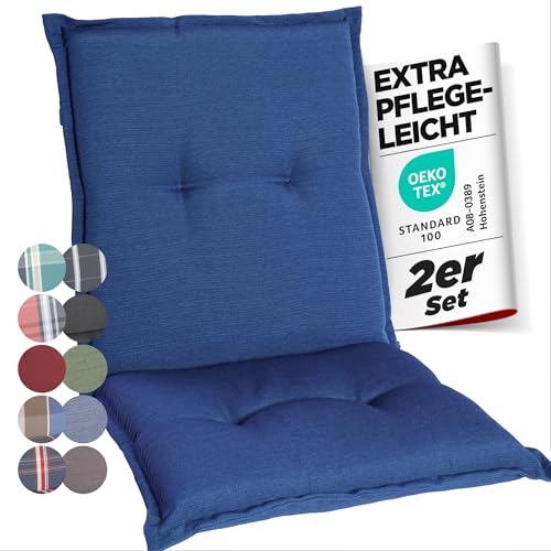 gardisun Gartenstuhlauflagen Niedriglehner I Extra Dicke Sitzauflagen I Made in Europe I Stuhlauflagen für Niederlehner Gartenstuhl I Auflagen mit extra hohem Komfort I 2er Set I Blau von gardisun