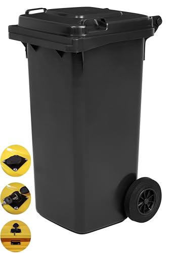 GARDIVO Mülltonne 120 Liter Schließung mit Schlüssel Abfalltonne Reststofftonne Mülleimer mit 2 geräuschlosen Rädern, Klappdeckel mit Zwei Griffen (Graphit) von gardivo