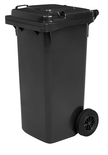 GARDIVO Mülltonne 120 Liter abschließbar, Schloss mit Schlüssel Abfalltonne Reststofftonne Mülleimer mit 2 geräuschlosen Rädern, Klappdeckel mit Zwei Griffen (Graphit) von gardivo