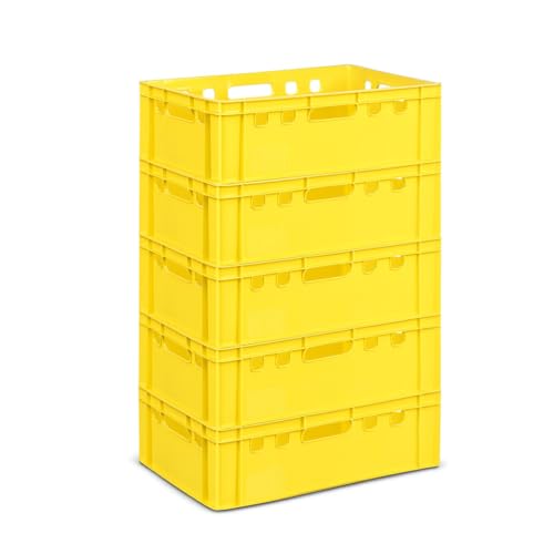 gardivo E2 Kisten GELB 5 Stück 60x40x20 Meischkiste, Metzgerkiste, Lagerkiste schwarz, stapelbbar lebbensmittelecht robust fleischerkiste kunststoff Eurobox von gardivo