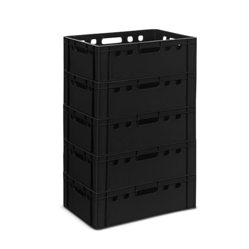 gardivo E2 Kisten Schwarz 5 Stück 60x40x20 Meischkiste, Metzgerkiste, Lagerkiste schwarz, stapelbbar lebbensmittelecht robust fleischerkiste kunststoff Eurobox gardivo E2 Kisten Schwarz 5 Stück 60x40x20 Meischkiste, Metzgerkiste, Lagerkiste schwarz, stapelbbar lebbensmittelecht robust fleischerkiste kunststoff Eurobox von gardivo