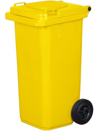 gardivo Mülltonne 120 Liter Abfalltonne Reststofftonne Mülleimer mit 2 geräuschlosen Rädern, Klappdeckel mit zwei Griffen, großer Abfalltonne, stabiler Kunststoff-Mülleimer (Gelb) von gardivo