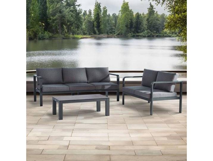 Best Cleveland Loungeset inkl. Loungetisch Aluminium/Polster Dunkelgrau von garten&freizeit.de