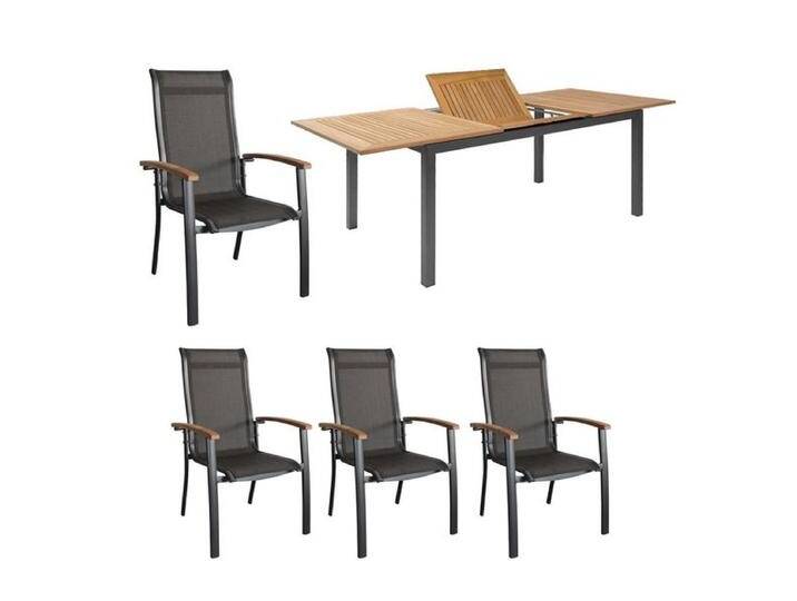 Hartman Alice Gartenmöbel-Set M (4 Plätze) Tisch 150/210x90cm Natur Dunkelgrau von garten&freizeit.de