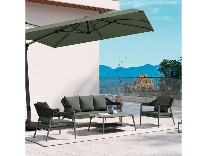 MWH Camarillo Loungeset inkl. Loungetisch Aluminium/Rope Grün von garten&freizeit.de