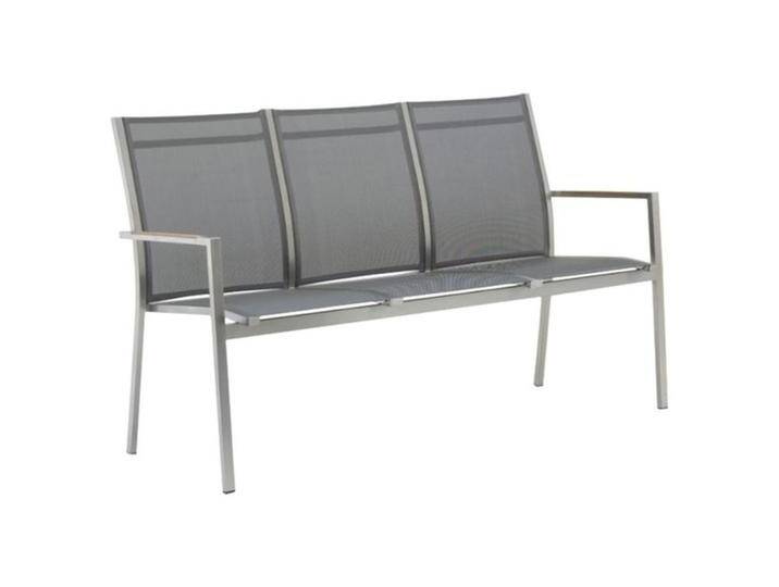 Zebra One Gartenbank 157cm Edelstahl/Textilene mit Teakarmlehnen Dunkelgrau Hellgrau von garten&freizeit.de