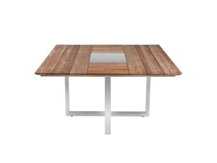 Zebra Quadux Tisch 140x140 cm Edelstahl/Teak Hellgrau von garten&freizeit.de